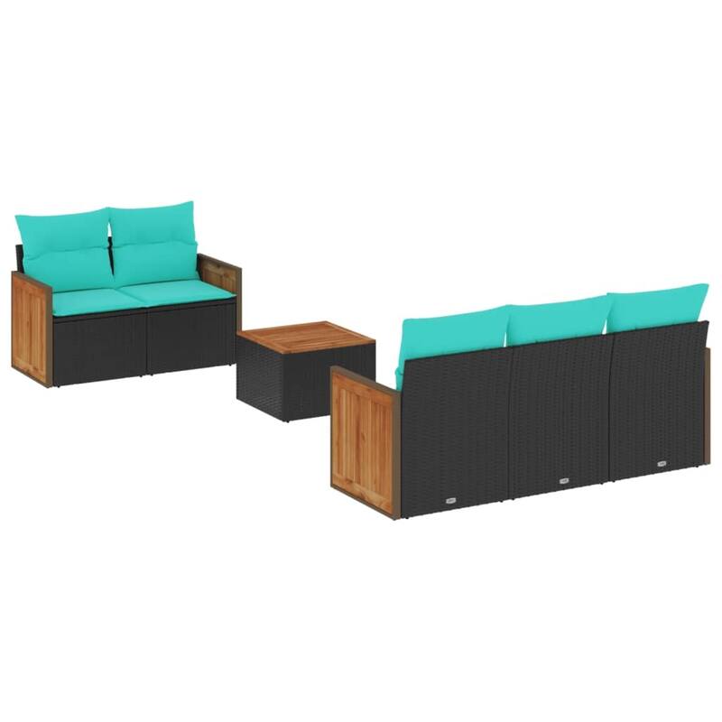 vidaXL 6 Piece Patio Sofa Set with Cushions Black Poly Rattan - 21.7 x 24.4 x 27.2
