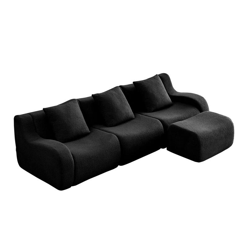 Anmytek Modern 3-Seat Chaise Sofa - High-Quality Teddy Fabric