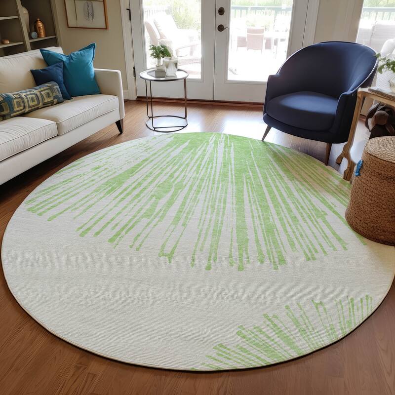 Machine Washable Indoor/ Outdoor Chantille Contemporary Burst Rug - Aloe - 8' x 8'