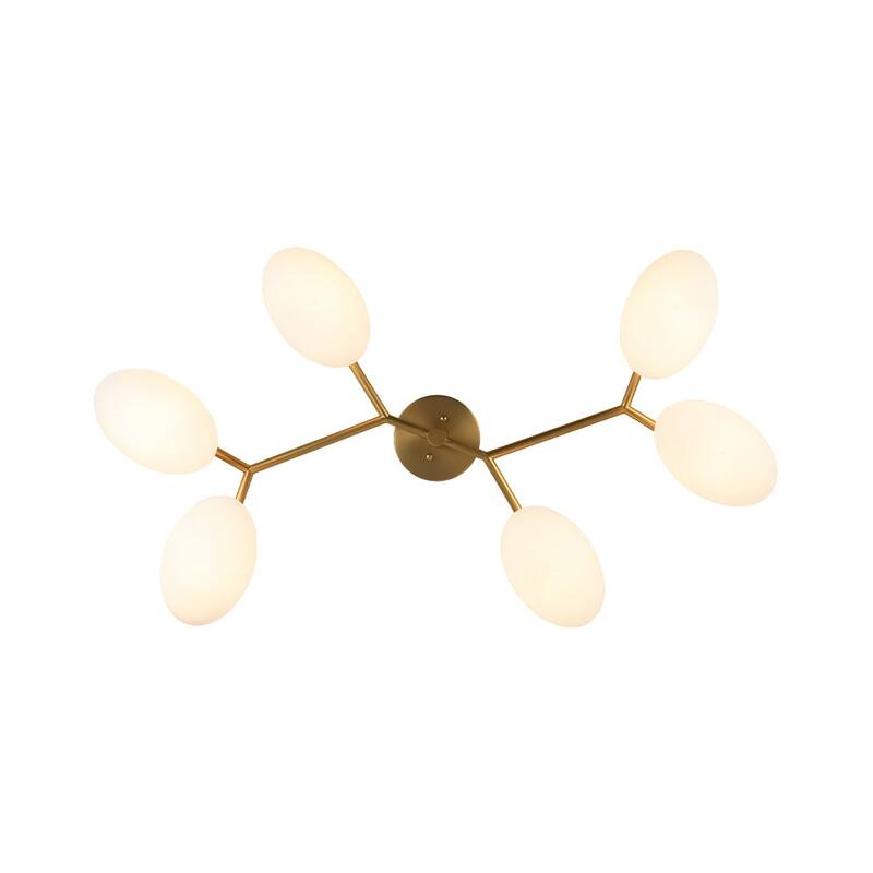 Modern 6-Light Opal Glass Globe Branch Sputnik Ceiling Light