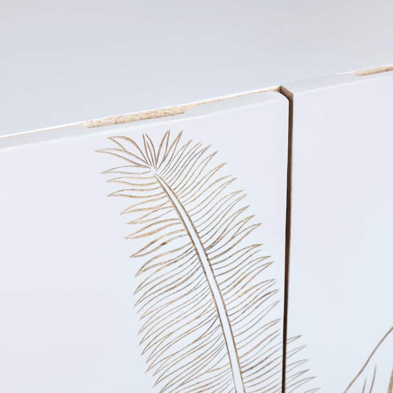 79 in. White Solid Wood 4 Door Media Credenza_Sideboard