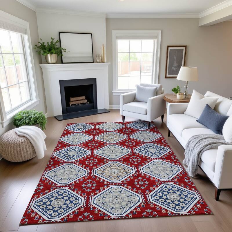 Premium Washable Super Soft Global Modern Mayfield Rug - Red - 5' x 7'6"