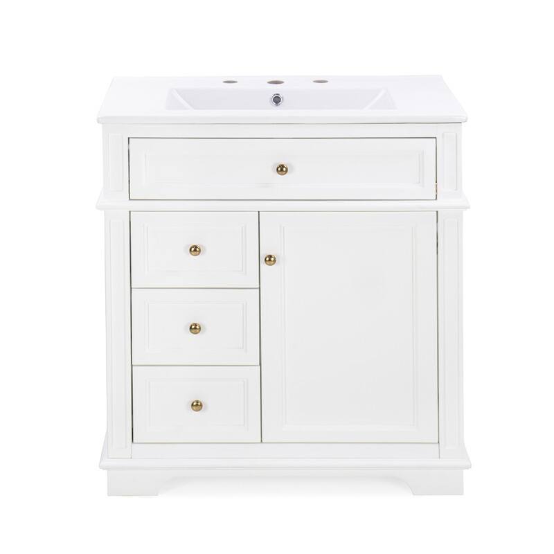 30" Bathroom Vanity Set With Integrated Sink – Featuring Soft-Close Doors, Tip-Out Drawer, And Three Spacious Storage Drawers