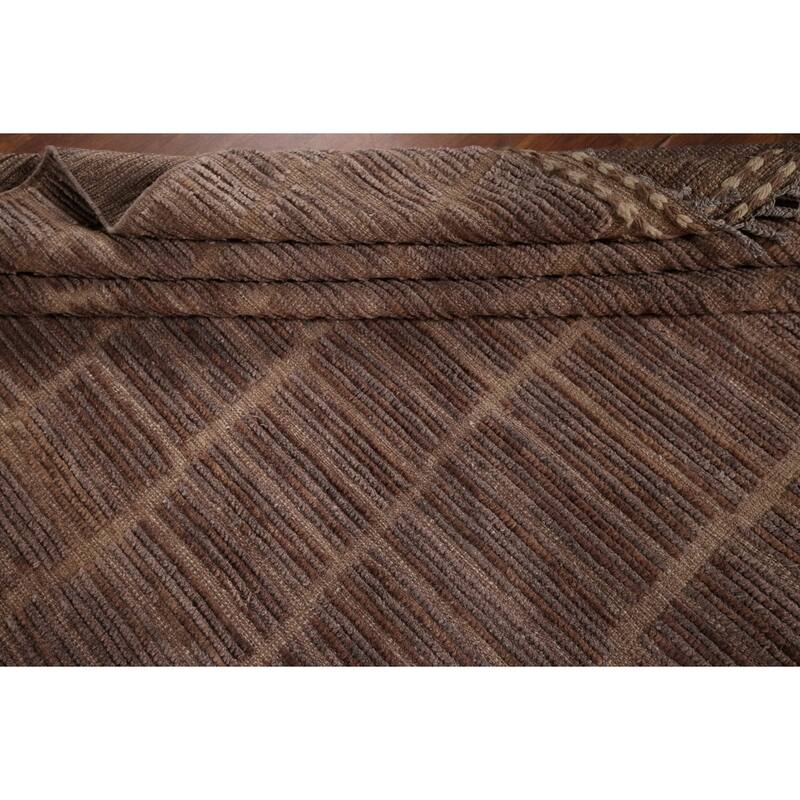Hand Knotted Oriental 100% Wool Carpet Modern All-Over Brown Moroccan Area Rug - 13' 1'' X 8' 9''