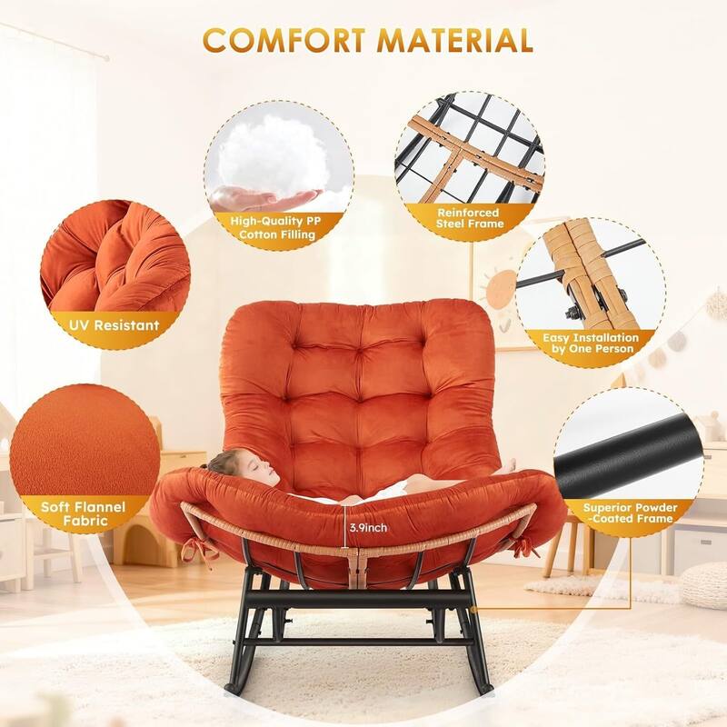Cozy Papasan Rocking Sofa Chair with Extendable Footrest for Porch, Lawn, Bedroom and Living Room