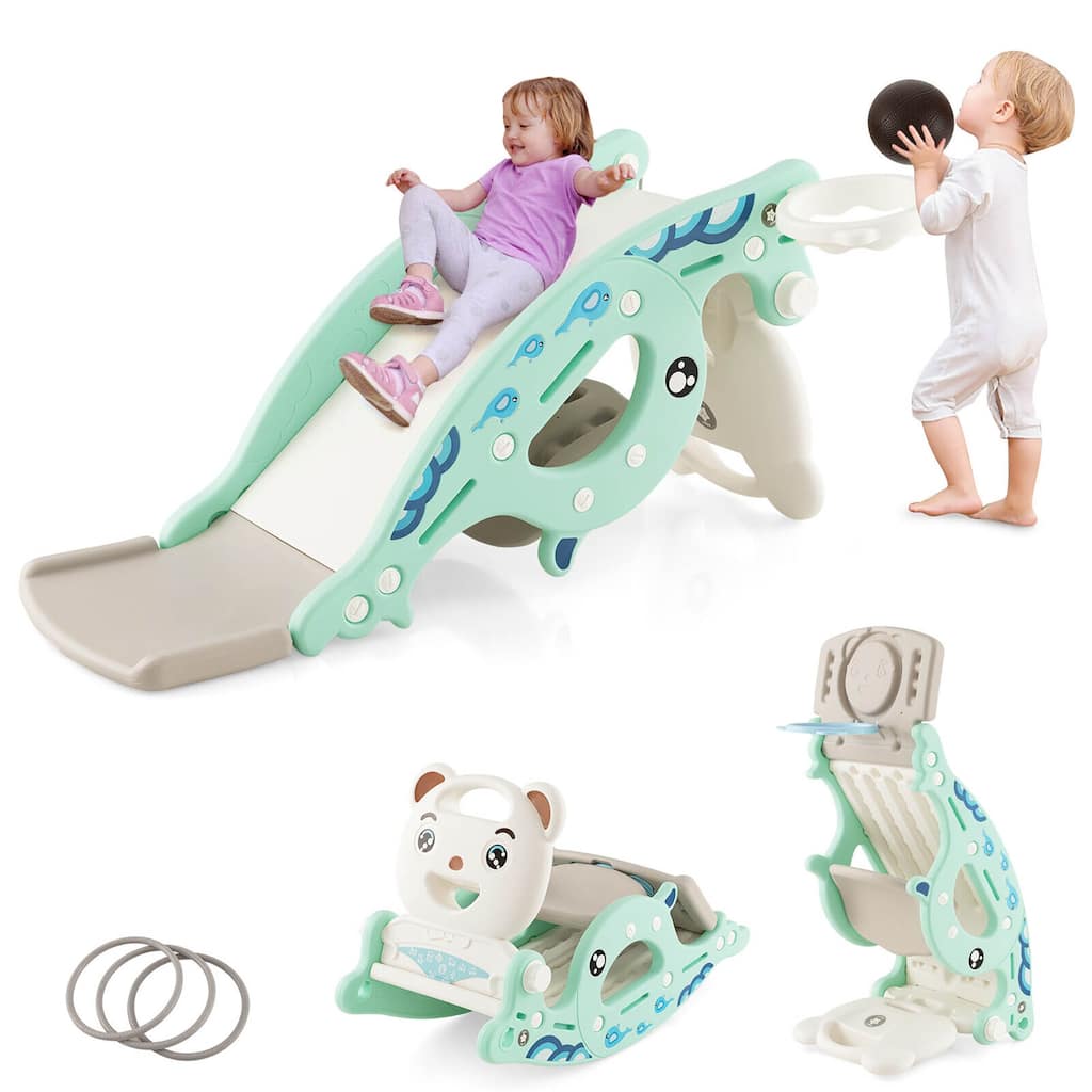 Gymax 4-in-1 Kids Slide Rocking Toy Slide Rocking Horse w/Basketball