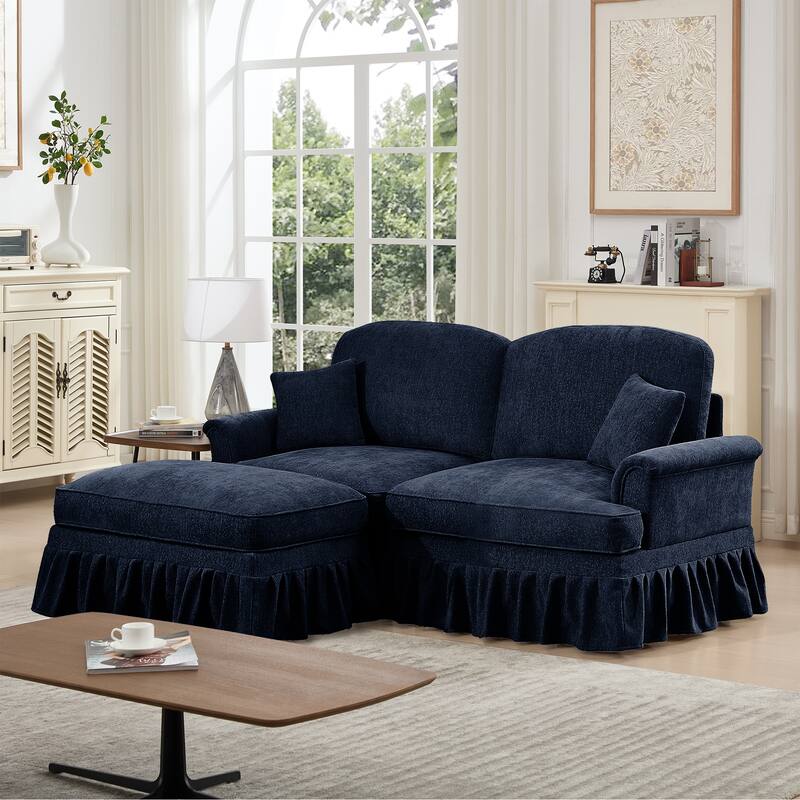 GDFStudio - Elegant Mid-Century Chenille 2-Seater 76.4" L-Shaped Modular Loveseat Sofa with Ottoman