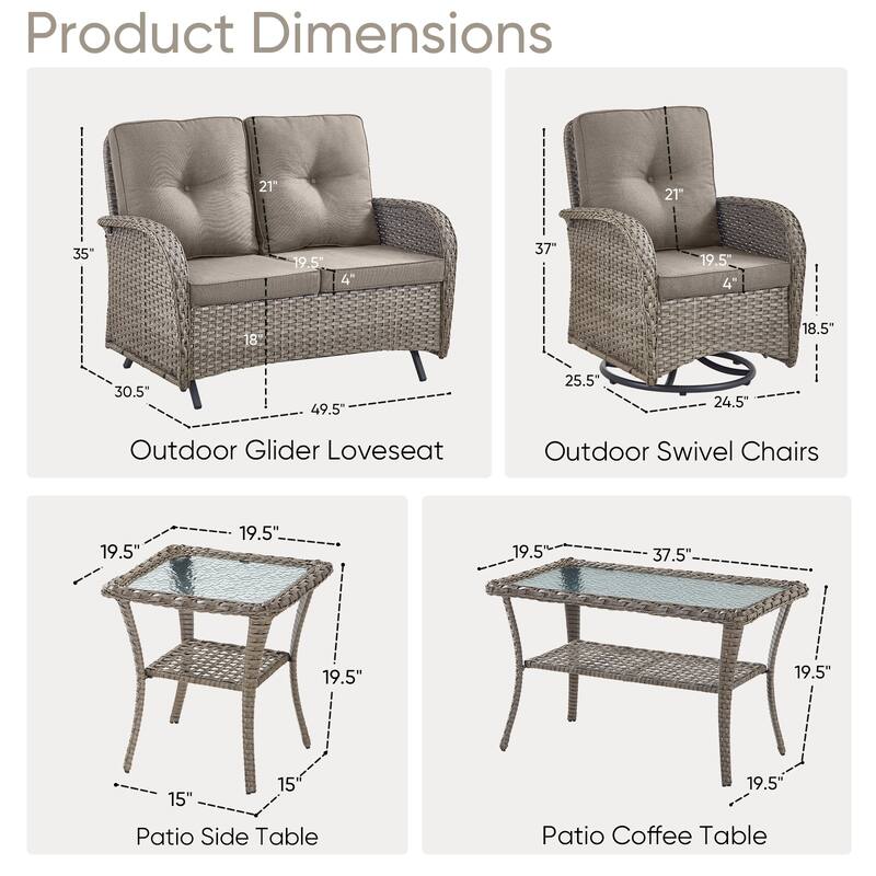 Outdoor Glider Sofa with Swivel Chair Grey-Grey - Grey