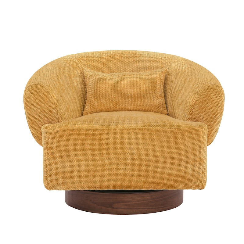 Set of 2 Modern Swivel Barrel Accent Chair with Solid Wood Base with Chenille Upholstery Armchair