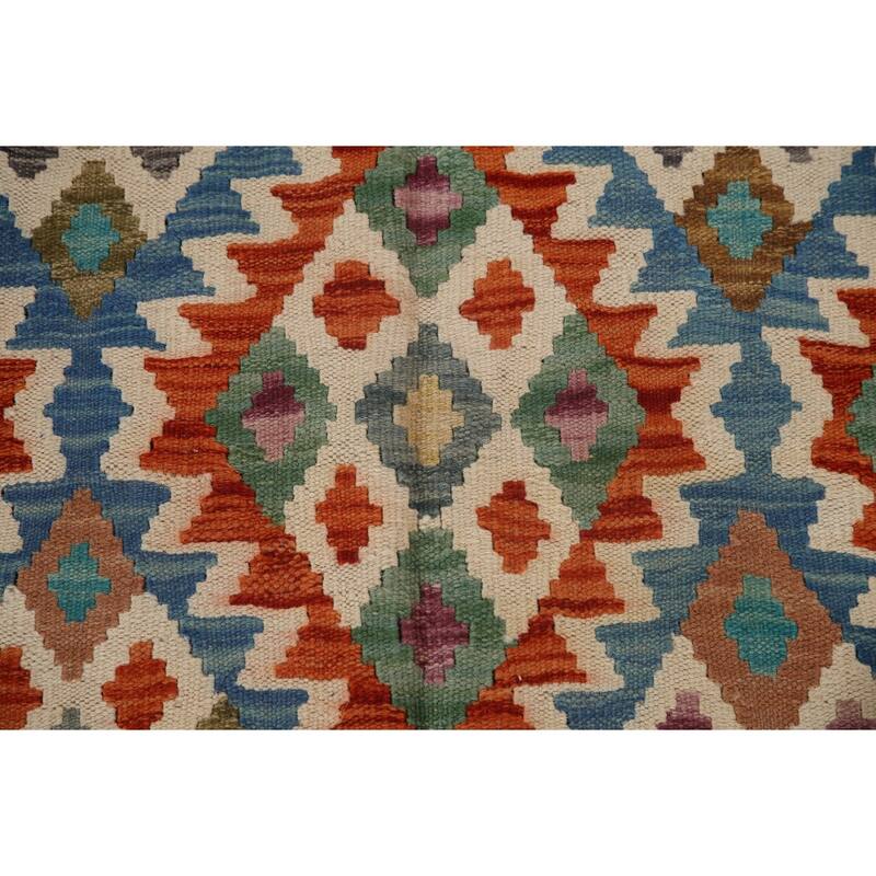 Hand Woven Oriental 100% Wool Carpet Southwestern Geometric Oranges & Rust Kilim Area Rug - 9' 6'' X 6' 6''