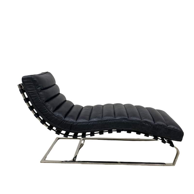 Plano Modern Channeled Leather Chaise Lounge - Leather - Slate