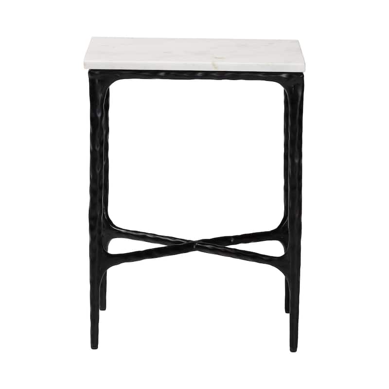 Akanji Marble End Table - Modern Rustic Accent Table with Hand-Forged Metal Frame for Living Room or Seating Areas
