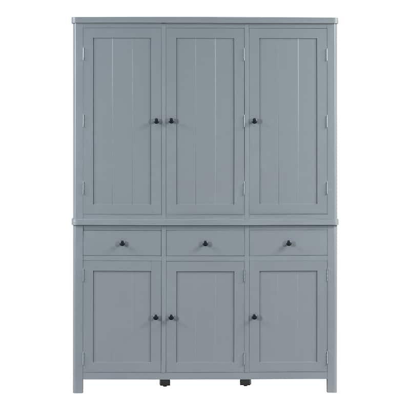75" Farmhouse Kitchen Pantry Cabinet with Door Shelves, Large Freestanding Cupboard with Pull-Out Trays