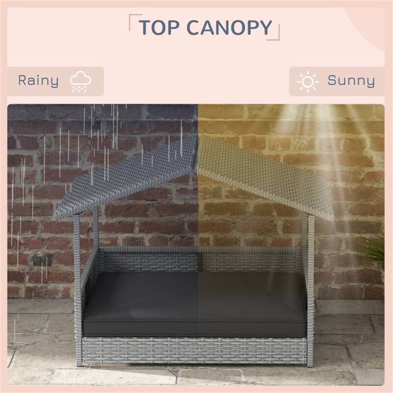 PE Rattan Steel Dog Playpen with Cushion and Anti-Slip - 38.6" L x 27.2" W x 28.7" H