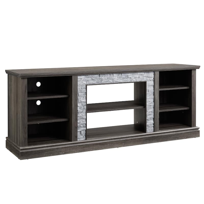 Large TV Stand Storage Rack with Faux Stacked Stone Surround,Media Console Table with Large Storage Cabinet