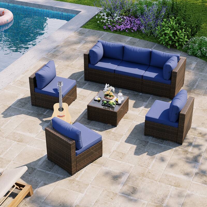 AOXUN Wicker Rattan Outdoor Sectional Sofa Set with Coffee Table