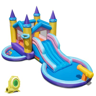 6-in-1 Inflatable Kids Water Park with 735W Blower - 197" x 115.5" x 92"