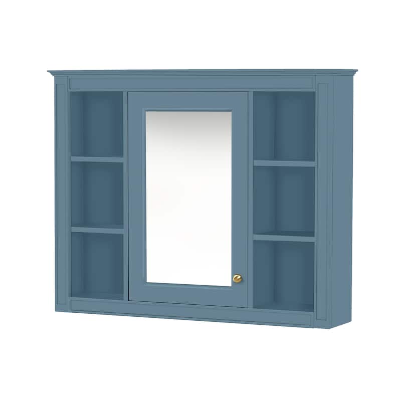 GDFStudio - Riggs Modern Wall-Mounted Bathroom Storage Cabinet with Mirror and Open Shelves (Not Include Bathroom Vanity)