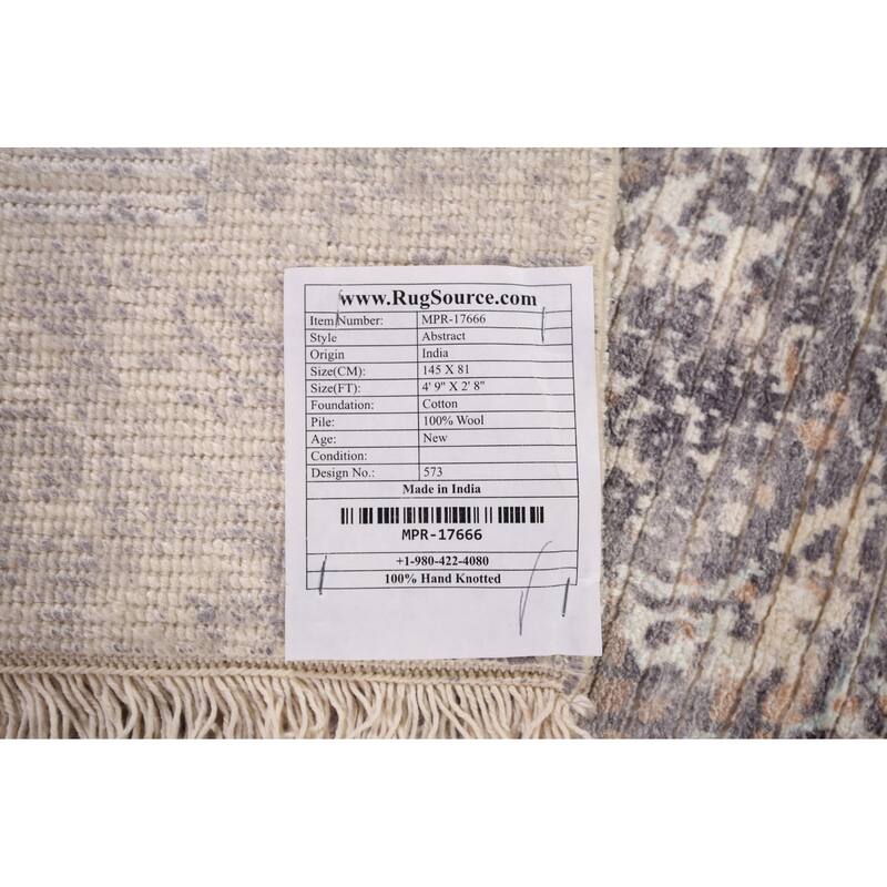 All-Over Abstract Oriental Accent Rug Handmade Wool Carpet - 2'8" x 4'9"