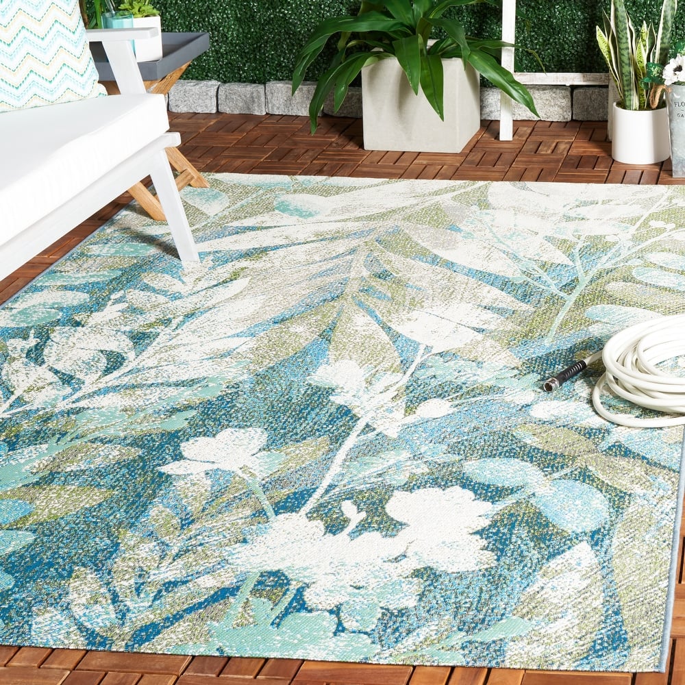 SAFAVIEH Barbados Didem Tropical Botanical Waterproof Patio Backyard Rug
