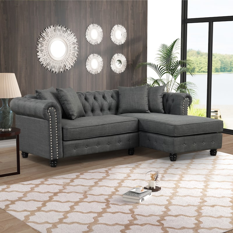 Morden Fort Chesterfield Sofa Living Room Furniture Couches Linen - Grey