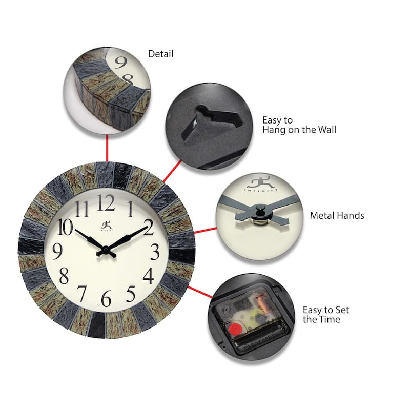 Faux 13 inch Indoor/Outdoor Wall Clock with Thermometer - 13 x 2 x 13