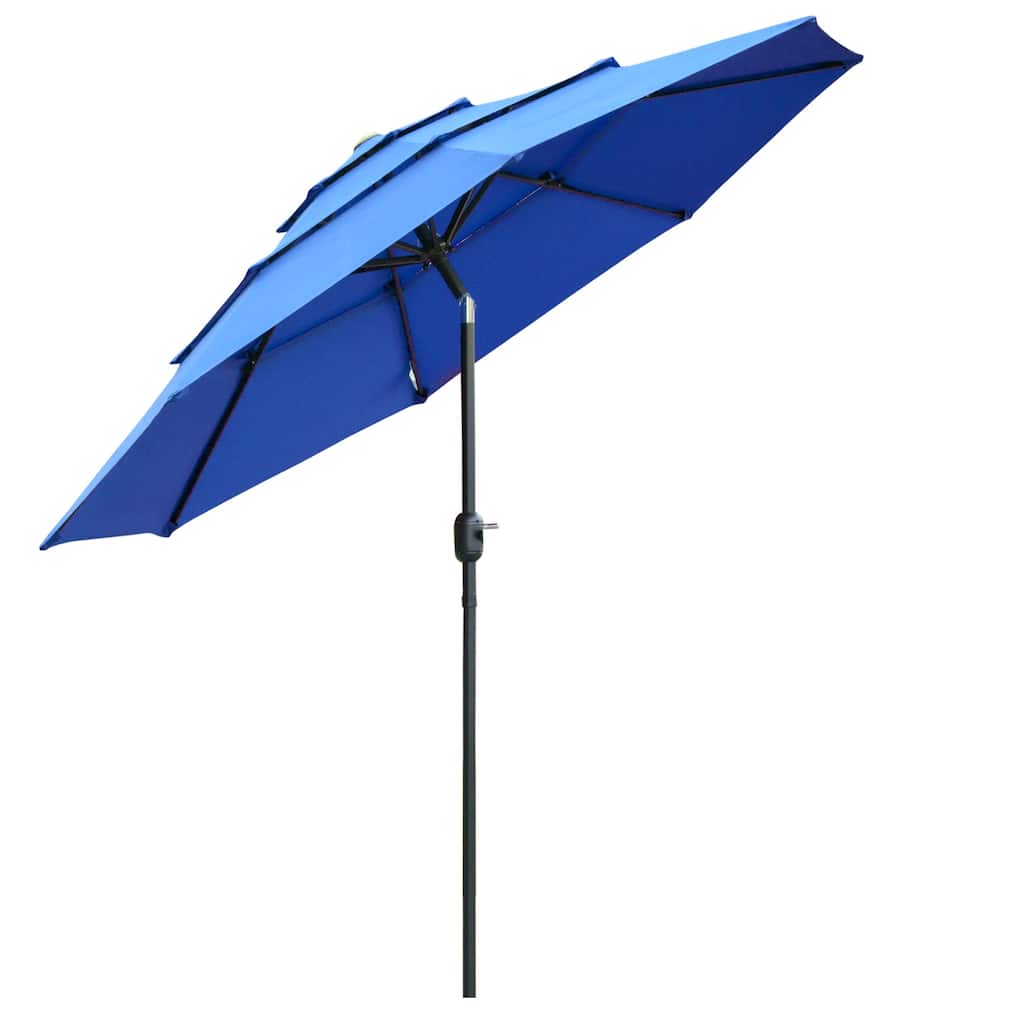 9FT 3-Tier Patio Umbrella with Crank and Push Button Tilt, Dark Blue