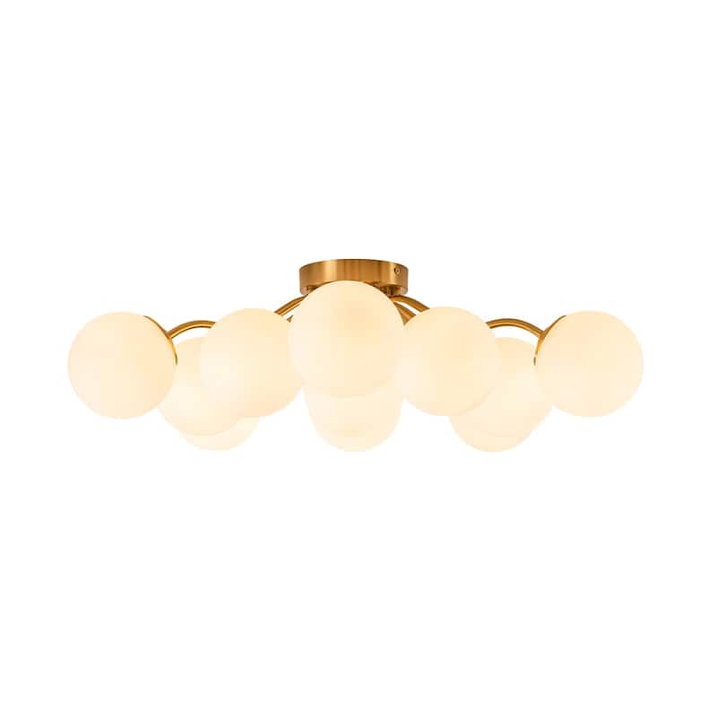 Milky Glass Globe Brass Sputnik Bubble Ceiling Light - 30in Chandelier