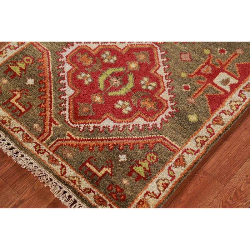 Hand Knotted Oriental 100% Wool Carpet Traditional Geometric Green Kazak Runner Rug - 9' 9'' X 2' 6''