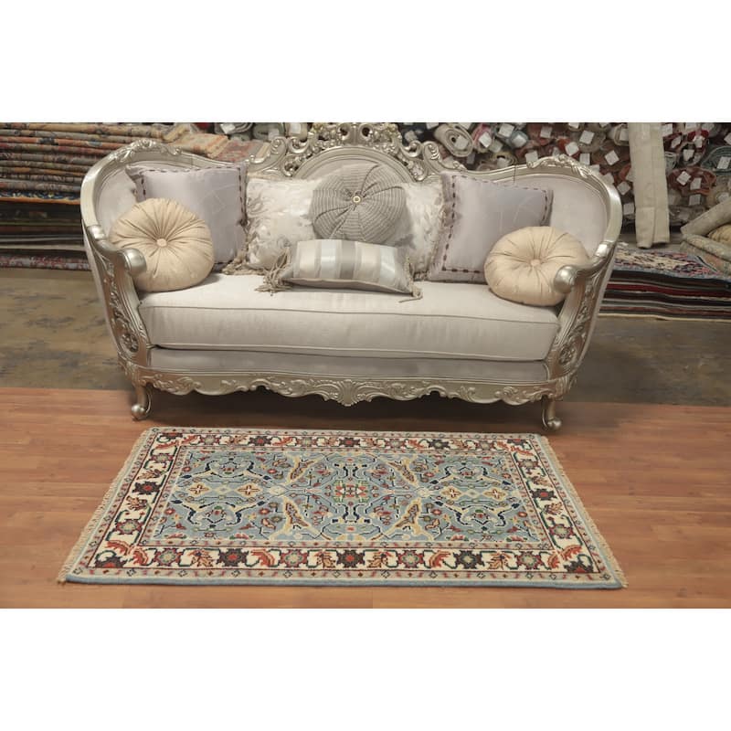 Hand-knotted Transitional Wool Carpet Blue Oushak Rug Oriental Carpet Floral Area Rug Oriental Carpet - 5' 0'' X 2' 11''
