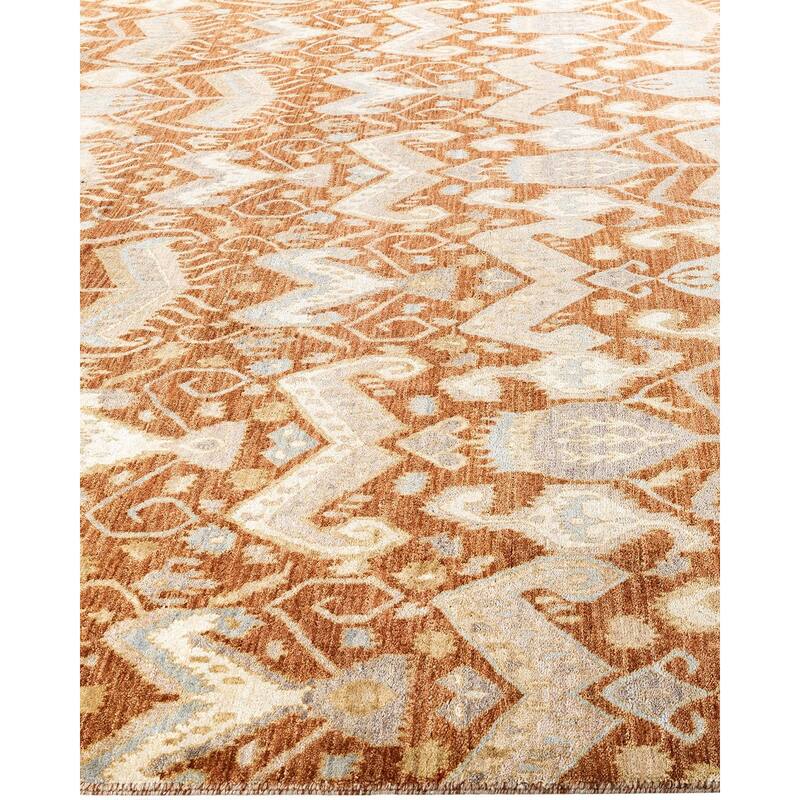 Ikat One-of-a-Kind Hand-Knotted Area Rug, Orange - 9' 0" x 12' 4"