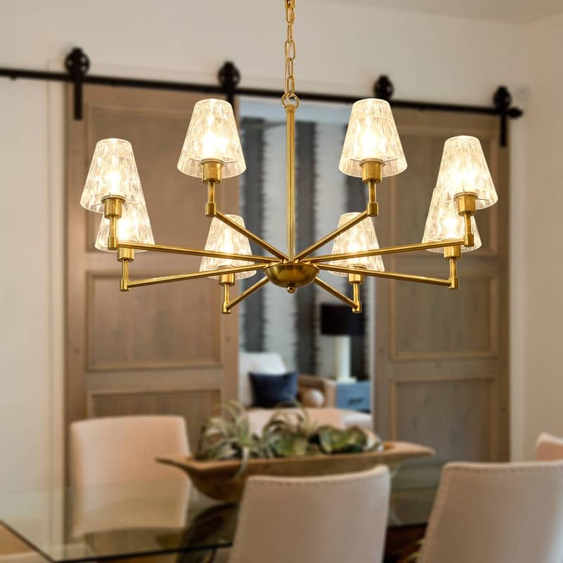 Mid Century Gold Chandelier Modern Pendant Light with Glass Lampshade - 31.5x31.5x94.44in