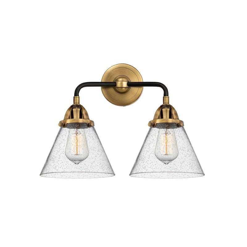Innovations Lighting Nouveau 2 Cone - 2 Light 16" Bath Vanity Light - Black Antique Brass/Seedy