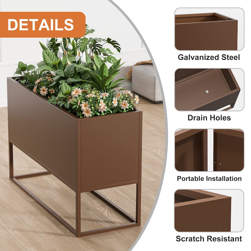 47*18*18 inch Large Metal Rectangular Planter with Shelves and Drainage Holes for Indoor/Outdoor Use, Perfect for Tall Plants