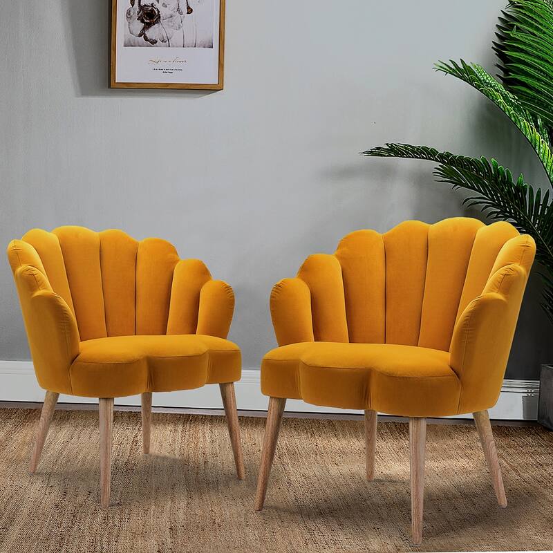 Eleanora Modern Cute Scalloped Back Tufted Velvet Armchairs Set of 2 by HULALA HOME - Mustard