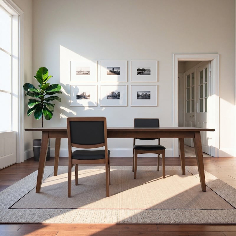 Finished Solid Wood and Easy Clean Vegan Leather Upholstered Dining Chairs (Set of 2)