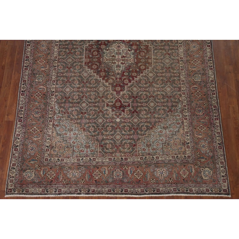 Grey Distressed Tabriz Persian Vintage Area Rug Handmade Wool Carpet - 6'6" x 9'7"