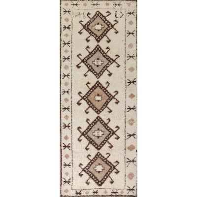 Plush Geometric Anatolian Turkish Runner Rug Hand-knotted Wool Carpet - 3'7"x 11'2"