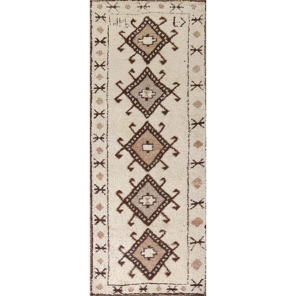 Plush Geometric Anatolian Turkish Runner Rug Hand-knotted Wool Carpet - 3'7"x 11'2"