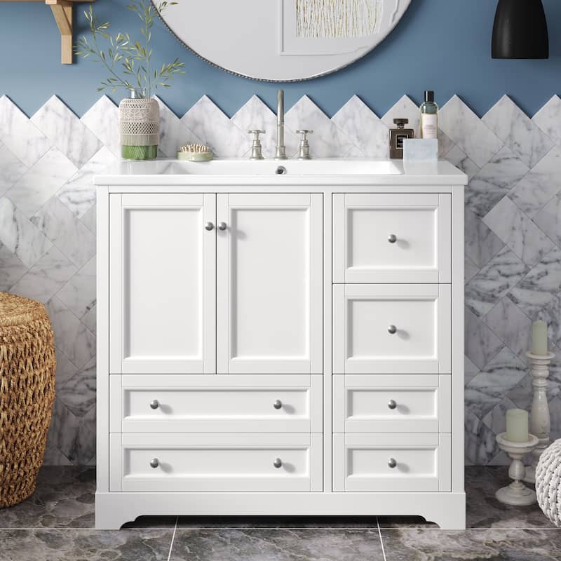 36 " Bathroom Vanity with Sink with 4 Drawers and Shelves