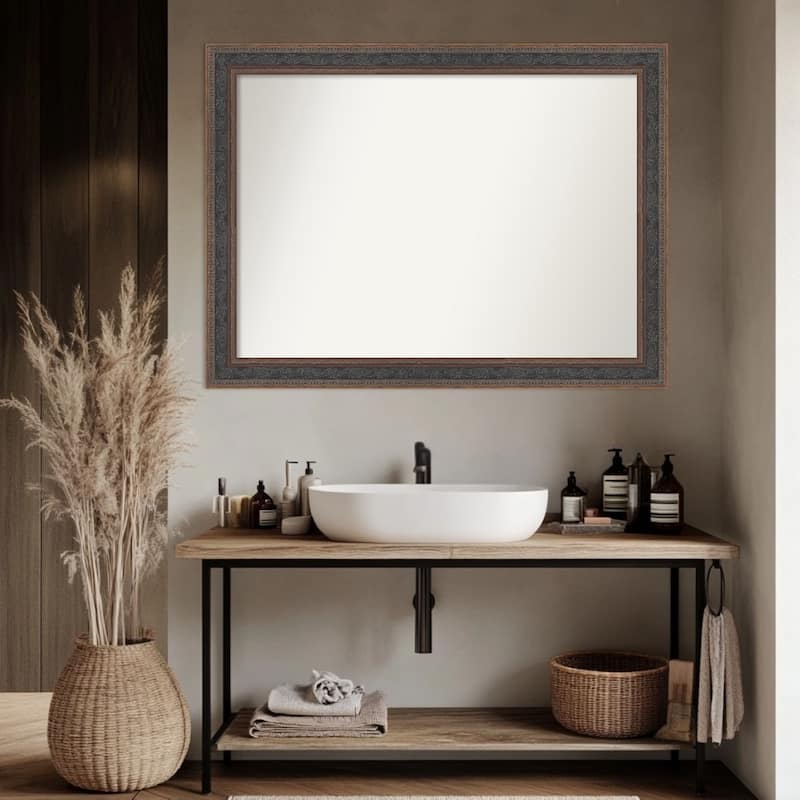 Attic Aged Non-Beveled Wood Framed Bathroom Vanity Wall Mirror