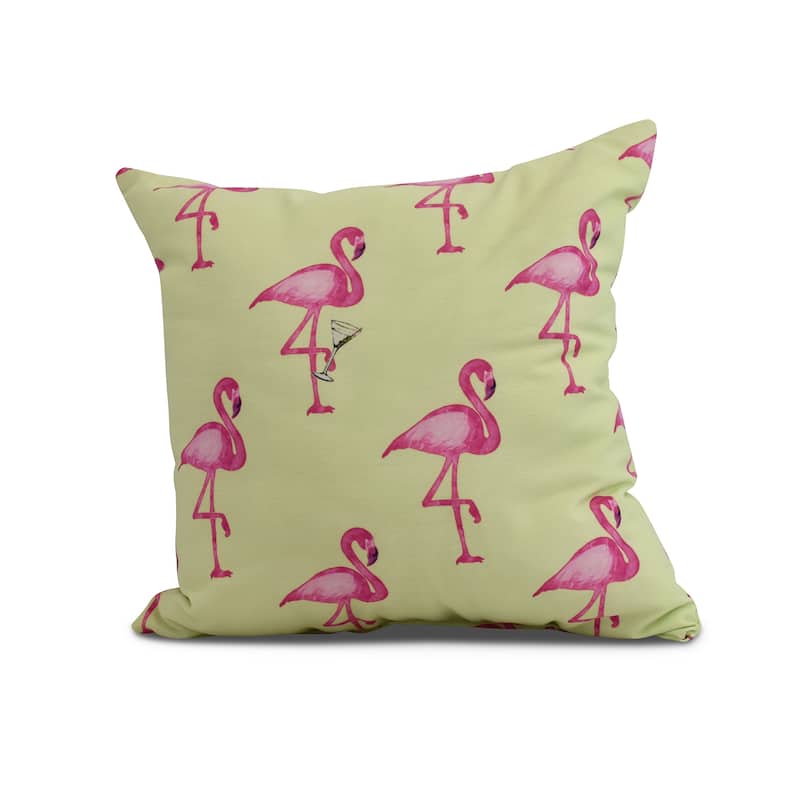 16 x 16 Inch Flamingo Fanfare Martini Animal Print Outdoor Pillow - Green