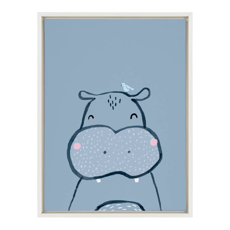 Kate and Laurel Sylvie Inky Hippo Framed Canvas by Lauradidthis - 18x24 - Plastic - White