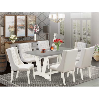 HomeStock 7-Piece Natural Oak Finish Solid Wood Top Dining Table with 6-Chairs