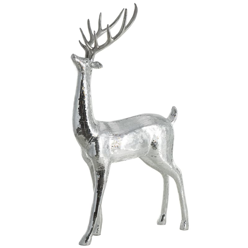 Fiberglass Reindeer Floor Christmas Sculpture with Mosaic Pattern - Silver or Copper - Roche River Decor - Silver