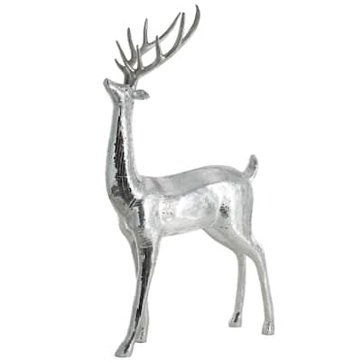 Fiberglass Reindeer Floor Christmas Sculpture with Mosaic Pattern - Silver or Copper - Roche River Decor