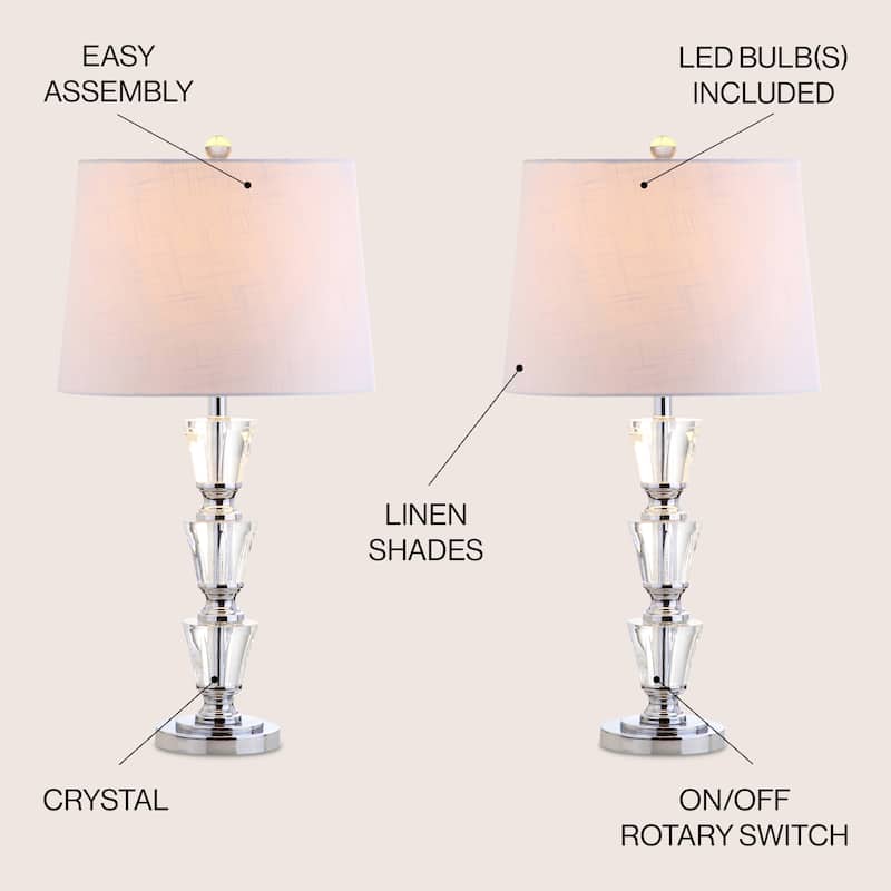 Aubrey 27" Crystal LED Table Lamp, Clear (Set of 2) by JONATHAN Y