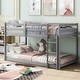 preview thumbnail 9 of 8, Twin over Twin Floor Bunk Bed with Ladder Grey