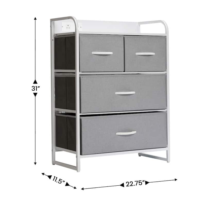 4 Fabric Drawer Nightstand with 2 USB Port/1 Outlet Charging Station