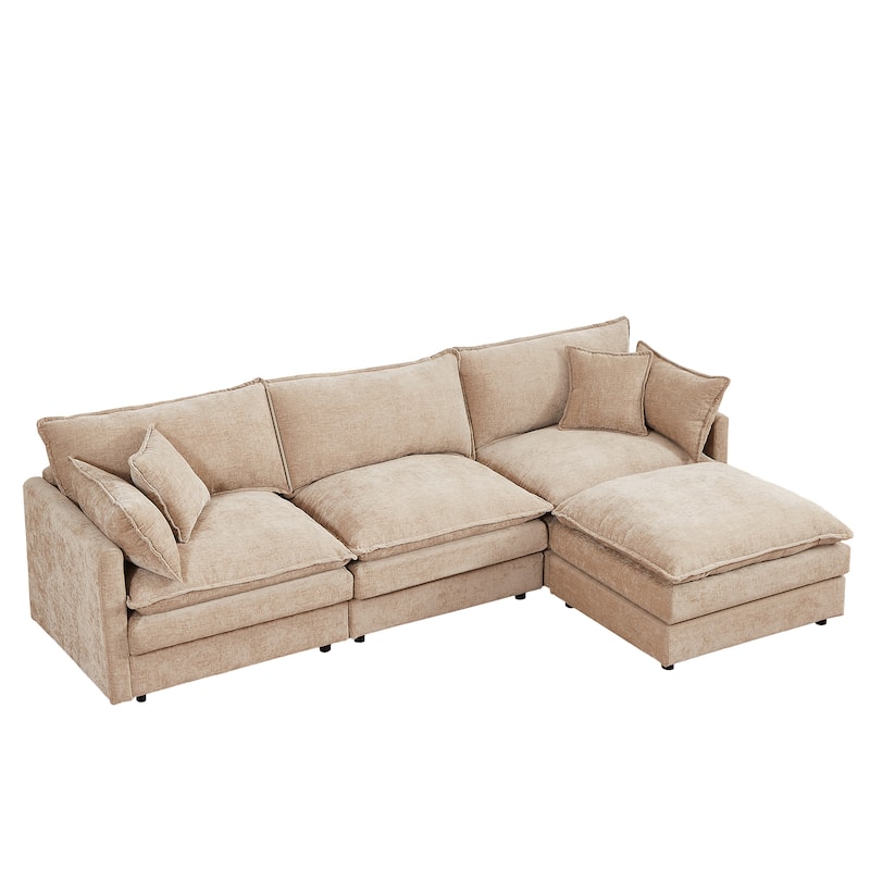 GDFStudio - Chenille Modular 3-Seater 102" L-Shaped Sectional Sofa with Ottoman